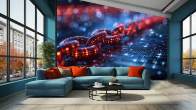 Blockchain Innovation:** Abstract representation of blockchain innovation and technological advancement in a digital landscape  Wall mural