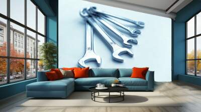 Wrenches on white background in different sizes. Equipment tool Wall mural