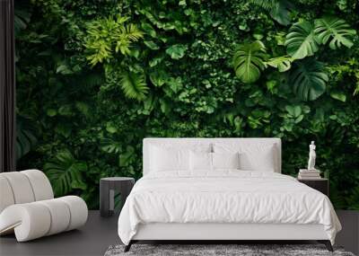 Vertical garden, growing on a skyscraper facade, lush greenery, morning light Wall mural