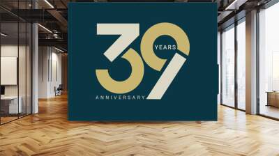 39 Year Anniversary Logo, Golden Color, Vector Template Design element for birthday, invitation, wedding, jubilee and greeting card illustration. Wall mural