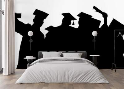 Graduated at university Silhouette high achievements. School student hat vector Wall mural