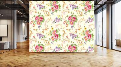 Fragment of colorful retro tapestry Seamless floral textile pattern with floral ornament useful as background for web and print. Wall mural