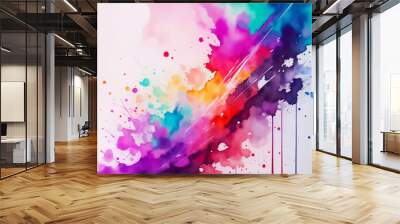 Abstract Colorful Watercolor Background. Liquid Fluid Flowing Paint Splash Wallpaper Illustration for Banner, Invitation, Greeting Card or Cover. Wall mural