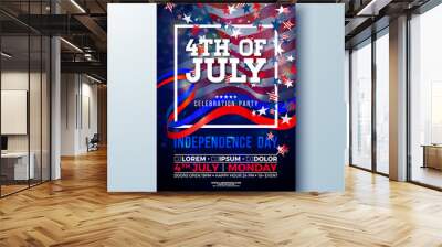 Independence Day of the USA Party Flyer Illustration with American Flag, Star and Ribbon. Vector Fourth of July Design on Dark Background for Celebration Banner, Greeting Card, Holiday Poster or Wall mural