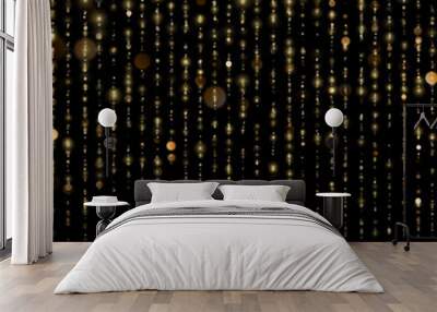 Abstract gold sparkle shine light confetti bokeh on glittering black background. Luxury shimmer texture template. EPS 10 Wall mural