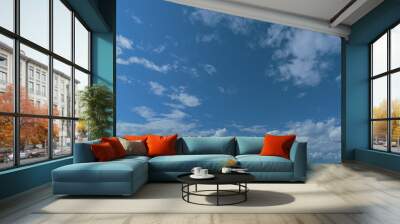 Beautiful Skies Are Moving. Beautiful Blue Sky With White Cumulus Clouds For Abstract Background. Wall mural