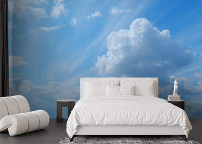 Blue heaven summer cloudscape. Rolling puffy white layered clouds are moving. Time lapse. Wall mural