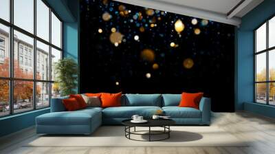 Blurred bokeh light on dark blue background. Christmas and New Year holidays template. Abstract glitter defocused blinking stars and sparks. EPS 10 Wall mural