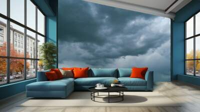 gray rainy clouds float across dark sky. b roll sky and dark cloud. nature environment dark huge clo Wall mural