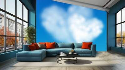 Pair heart shaped cloud in the blue sky. Valentine s day. EPS 10 Wall mural