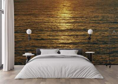 Setting Sun On Sea. Colorful Orange Sunlight Reflect On Sea Landscape With Summer Travel Concept. Wall mural