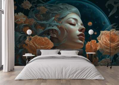 Magic Fantasy Garden Goddess Woman Portrait Digital Generated Colorful Illustration Artwork Background Wall mural