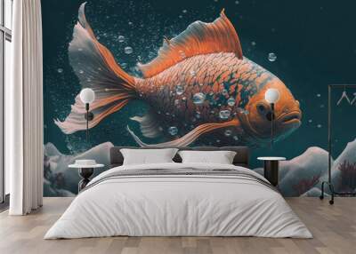 colorful blue and orange fish swimming in the ocean made by generative ai Wall mural