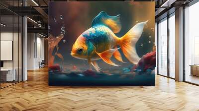 colorful blue and orange fish swimming in the ocean made by generative ai Wall mural