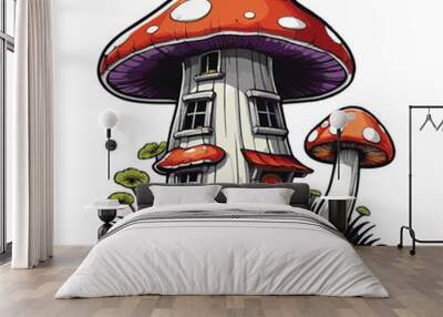 clipart cute mushroom house, vector isolation Wall mural