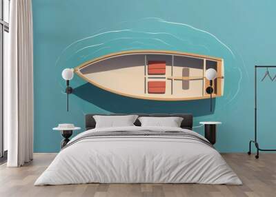 simple flat boat on the water illustration Wall mural