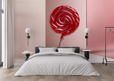 sweet red cherry lolipop with minimalist background Wall mural