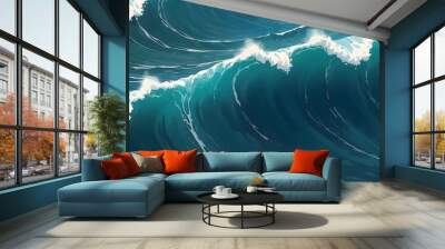 top view the high waves on the ocean illustration Wall mural