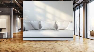 3D rendering of a white minimalist room featuring a sofa in a Scandinavian interior design style Wall mural