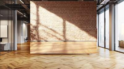 3D rendering of an interior room featuring a brick wall and wooden floor Wall mural