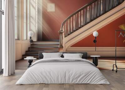 3D rendering of vintage stair design in a historic building post renovation Wall mural