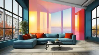 Abstract interior featuring a smooth gradient in white and colors with a window 3D rendering and illustration Wall mural