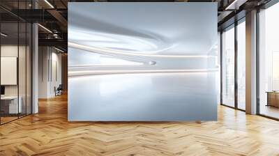 Abstract smooth white interior of the future with a night view enhanced by backlighting Architectural backdrop featuring 3D rendering Wall mural