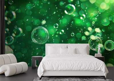 Background of bubbles and green water Wall mural