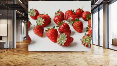 Plentiful fresh red strawberries on a white surface Organic produce Wall mural