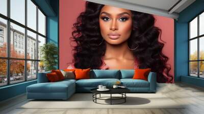 Beauty portrait of African American woman black hair model Generative AI Wall mural