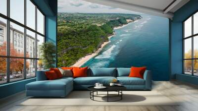 Aerial view of coastline with tropical beach, cliff and ocean and waves in Bali, Bukit Wall mural