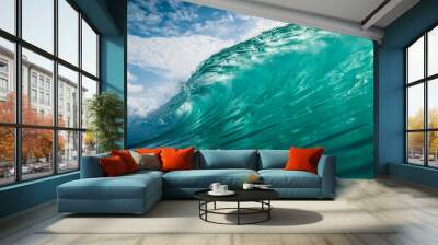 Close up view of Ideal surfing wave in Atlantic ocean. Glassy wave Wall mural