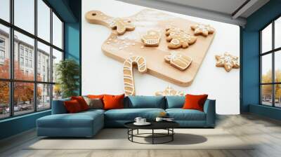 Ginger cookies on wooden board. Christmas cookie, winter holidays Wall mural