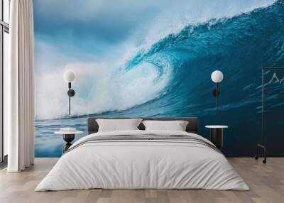 Ocean blue wave in ocean. Breaking wave for surfing in Bali Wall mural