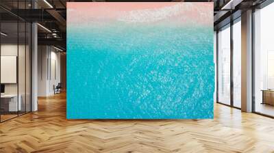 Pink beach with blue ocean. Aerial view of beach on Komodo islands Wall mural