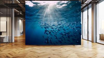 Underwater wild world with tuna fishes Wall mural