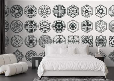 Set of hand drawn oriental elements. Black mandala / Asian traditional design.  Wall mural