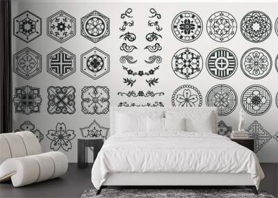 Set of hand drawn oriental elements. Black mandala / Asian traditional design.  Wall mural