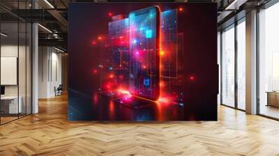 Futurist of Smartphone: A smartphone with multiple apps open and notifications,on solid background Wall mural