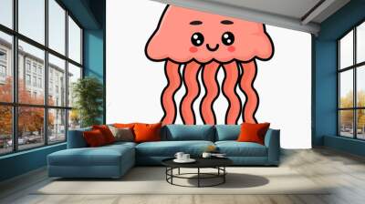 Cute pink jellyfish cartoon vector isolated Wall mural