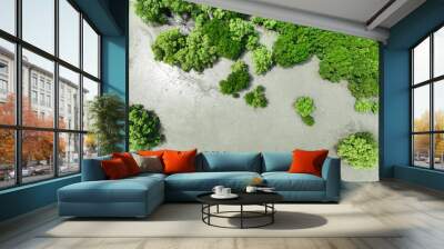 Aerial top view of green mangrove forest. Mangrove ecosystem. Natural carbon sinks. Mangroves capture CO2 from the atmosphere. Blue carbon ecosystems. Mangroves absorb carbon dioxide emissions. Wall mural