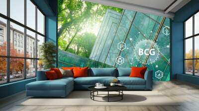 Bio-Circular Green economy concept. Corporate sustainability, renewable energy, and green building strategies for a sustainable future. Sustainable Development Goals. BCG economy. Renewable energy. Wall mural