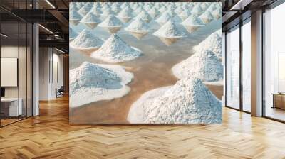 Brine salt farm at Samut Sakhon, Thailand. Organic sea salt. Evaporation and crystallization of sea water. Raw material of salt industrial. Sodium Chloride. Solar evaporation system. Iodine source. Wall mural