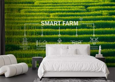 Cutting-edge smart farm technology meets professional expertise. Agriculture drones and precision livestock management for best quality produce and enhanced productivity in modern farming practices. Wall mural