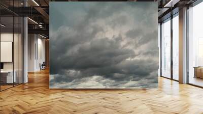 Panorama view of overcast sky. Dramatic gray sky and white clouds before rain in rainy season. Cloudy and moody sky. Storm sky. Cloudscape. Gloomy and moody background. Overcast clouds. Wall mural