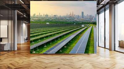 Sustainable city with green energy and net zero emissions. Solar power. Renewable resources. Eco-friendly urban planning and environmental conservation. Carbon neutrality. Eco-conscious infrastructure Wall mural