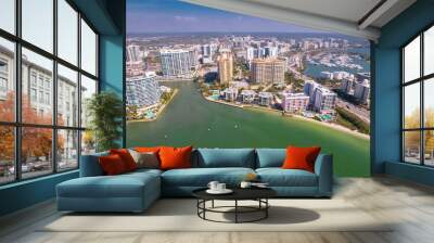 Panorama of City Sarasota FL. Beautiful beaches in Florida. Spring or summer vacations in Florida. Beautiful View on Hotels and Resorts on Island. America USA. Gulf of Mexico. Aerial travels photo. Wall mural