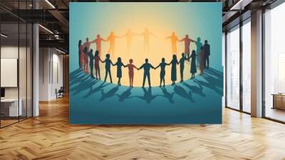 Simple illustration of a group of people holding hands, forming a circle of support and solidarity | generative ai Wall mural