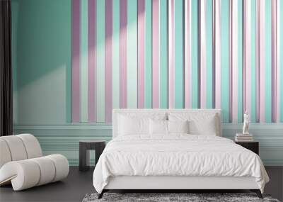 Polished lilac metal panels in a light teal minimalist living room. Wall mural