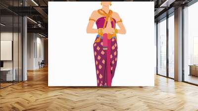 beautiful asian woman in traditional thai dress doing gesture welcome Wall mural